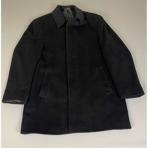 Lauren Ralph Lauren Wool Coat‎ Men's 42R Black Button Up Jacket Classic Lined